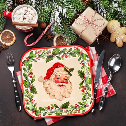 Christmas Paper Square Plates 9 Inch 40 Pack Vintage Santa Wreath Holiday Party Tableware