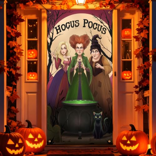 Halloween Door Cover Hocus Pocus Decorations for Party & Porch