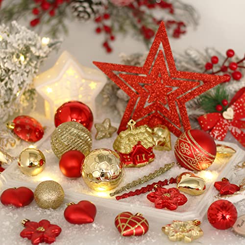 88PCS Christmas Ornaments Set - Gold and Red Shatterproof Holiday Decorations