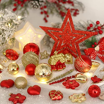 88PCS Christmas Ornaments Set - Gold and Red Shatterproof Holiday Decorations