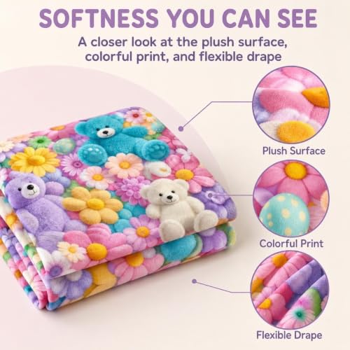 Teddy Pastel Floral Print Blanket - 52x60 Inches Cozy Throw for Home