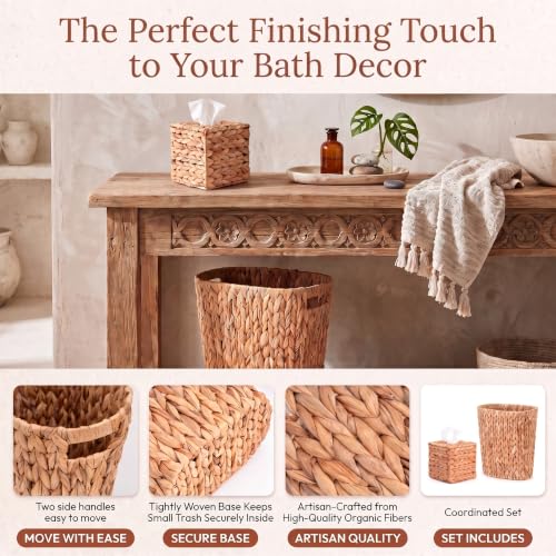 Water Hyacinth Wicker Bathroom Accessories Set, 4.5 Gallon Small Trash Can - Natural Finish