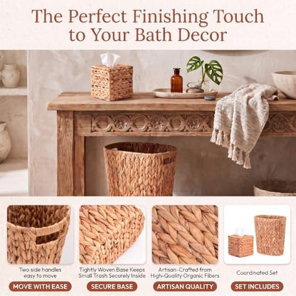 Water Hyacinth Wicker Bathroom Accessories Set, 4.5 Gallon Small Trash Can - Natural Finish
