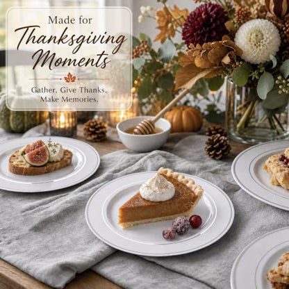 White & Silver Disposable Plates Set for 100 Guests - Heavy Duty Party Dinner & Dessert