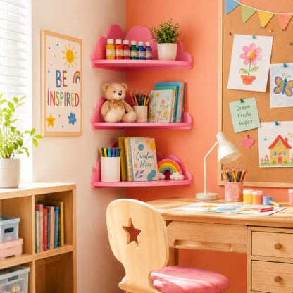 Pink Cloud Corner Floating Shelves Set of 3 Wall Mounted Corner Shelves