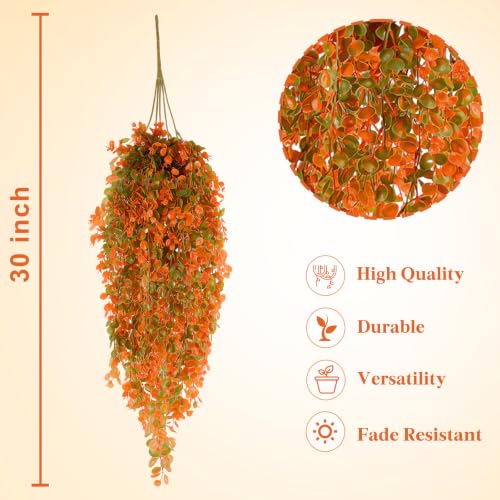 4Pcs Faux Fall Hanging Plants Orange for Outdoor & Indoor Decor