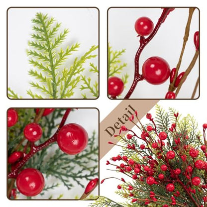 Red Berry Christmas Picks 6 Pack 17in Holly Christmas Tree Decorations - Variation: Red