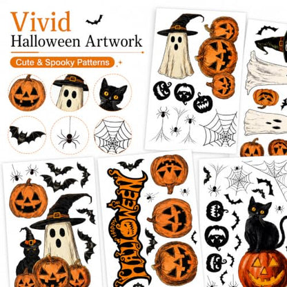 Halloween Window Clings Stickers Set - Ghost, Pumpkin, Bat & Spider Web - Style 14