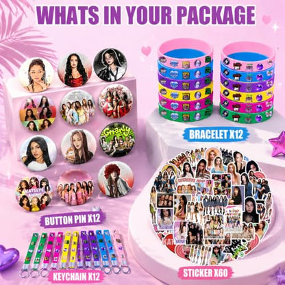 Pink Purple Birthday Party Decorations Set with Bracelets Keychains Stickers
