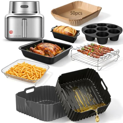Air Fryer Accessories Set of 13 for Cosori Iconic 6.5 Qt - Stainless Steel & Silicone