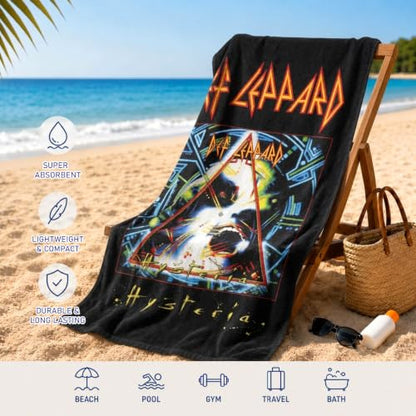 Large Microfiber Beach Towel for Kids and Adults - Def Leppard Design