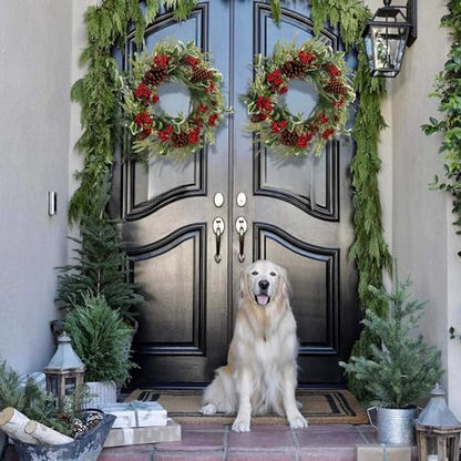 20 Inch Christmas Wreath with Holly Leaves - Artificial Door Holiday Decor