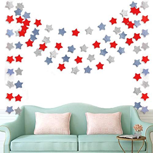 Patriotic Star Streamers Garland by [Brand Name] - 6 Pack Red, White & Blue Bunting Banner for 4th of July Celebrations | 50 Feet