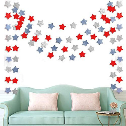 Patriotic Star Streamers Garland by [Brand Name] - 6 Pack Red, White & Blue Bunting Banner for 4th of July Celebrations | 50 Feet