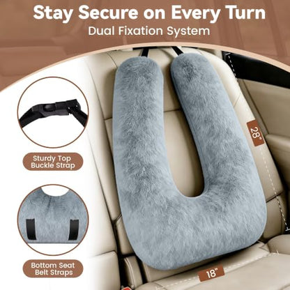 Kids Car Seat Travel Pillow - Toddler Neck Support Cushion Grey