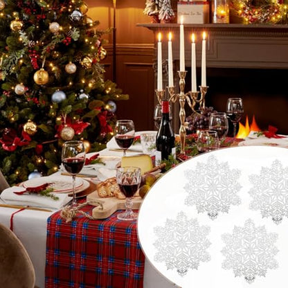 Christmas Snowflake Placemat Set of 4 - Round Vinyl Holiday Table Mats