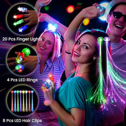 370 PCS Glow in the Dark Party Supplies Set with LED Glasses & Accessories - Pack of 1