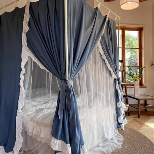 Blue Double Layer Bed Canopy with Mosquito Net for Bedroom - W70.9 x L78.7in