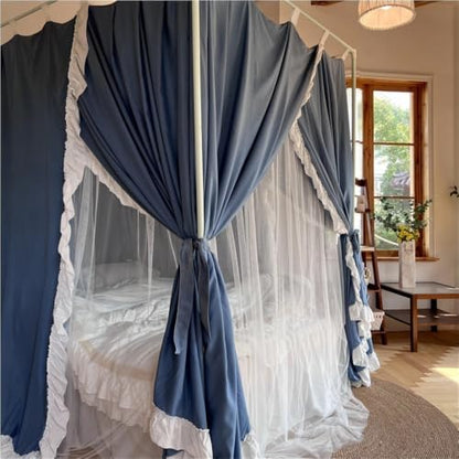 Blue Double Layer Bed Canopy with Mosquito Net for Bedroom - W70.9 x L78.7in