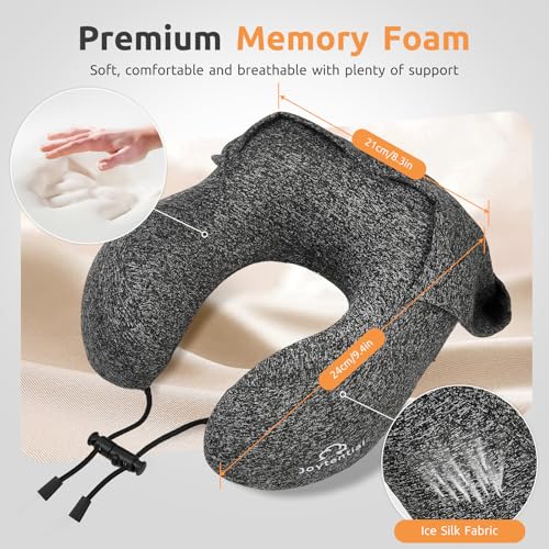 Black Travel Neck Pillow with Hood, Memory Foam Support for Flights & Travel