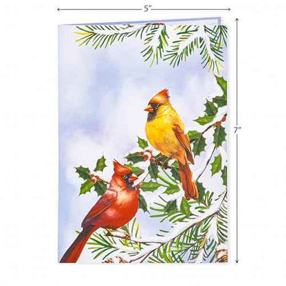 Two Cardinals Pop Up Card, Merry Christmas, Birdhouse, Winterberry Branch, Snow, 3D Greeting Card, Ideal Gift for Xmas Season, Table Decorations, 5x7 - Includes Envelope And Message Note