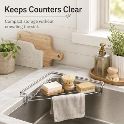 Stainless Steel Corner Sink Shelf with Triangular Wire Rack - Slivery 1pcs