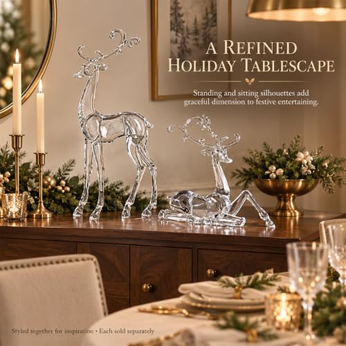 White Sitting Reindeer Christmas Decoration - Acrylic Crystal Finish - Small Variant