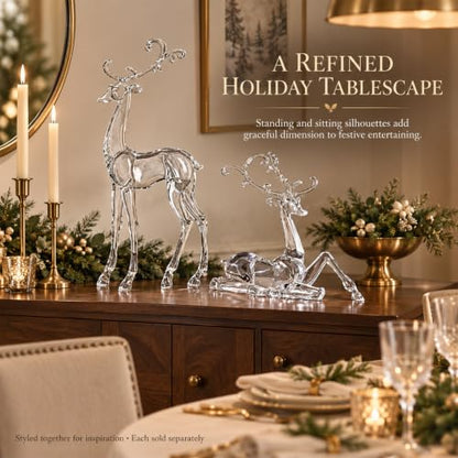 White Sitting Reindeer Christmas Decoration - Acrylic Crystal Finish - Small Variant