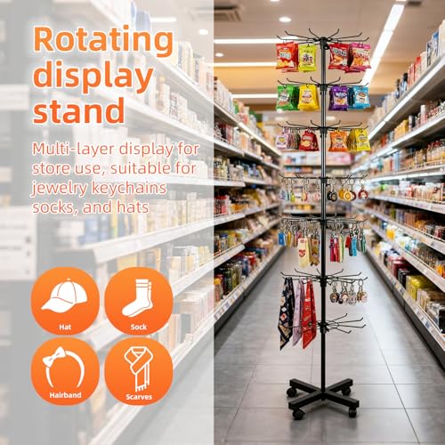 Black 7-Tier Rotating Metal Display Stand Rack with Adjustable Shelves