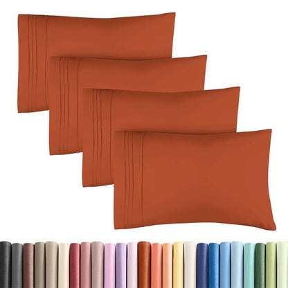 Standard Pillow Cases Set of 4 - Ultra Soft Hotel Quality Pillowcase Covers - Comfy Bedding for Women, Men, Kids & Teens - Machine Washable Pillow Protectors - 4 Piece Set - Standard Size Terracotta