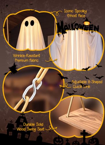 Minetom 4.5FT Medium Swinging Ghost Halloween Outdoor Decor, Hanging Ghost with Lights