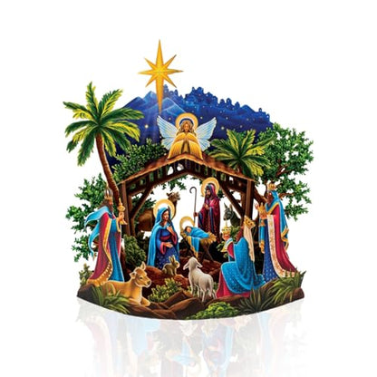 Christmas Pop Up Nativity Scene Card - Starlit Classic 15 Inch Holiday Greeting