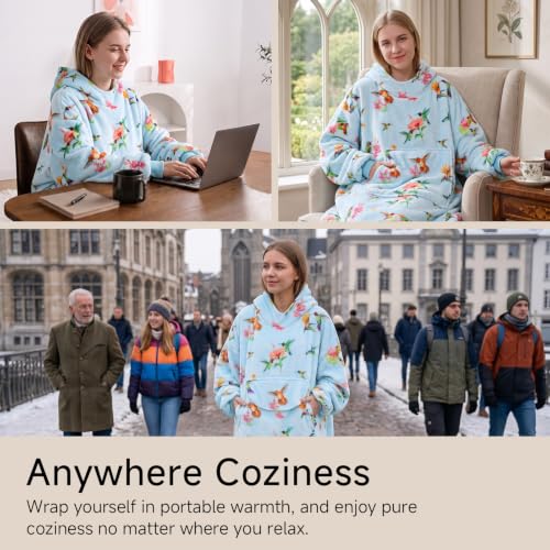 Women Wearable Blanket Hoodie Hummingbird Christmas Gift - Adult Variation