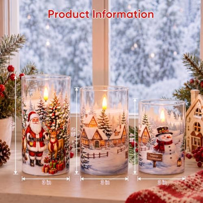 Christmas Flameless Battery-Operated LED Candles Set of 3 with Santa & Snowman Variation