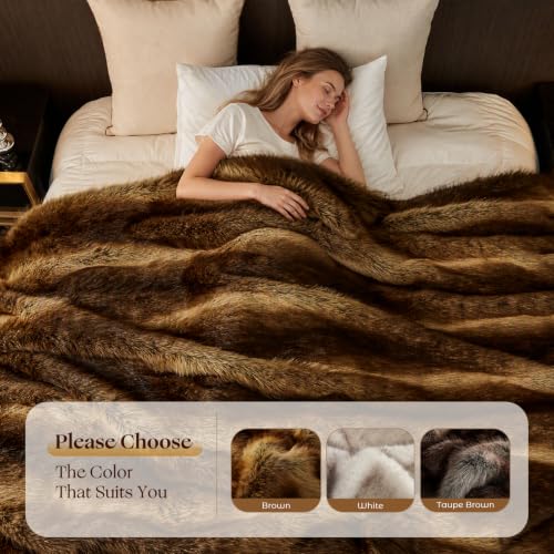 Faux Fur Throw Blanket 60x80 Brown Plush Warm Cozy Bed Couch Decor