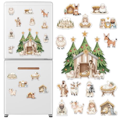 Wxiben Christmas Nativity Scene Refrigerator Magnets Set - 16 Peaceful Holiday Decor