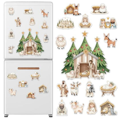Wxiben Christmas Nativity Scene Refrigerator Magnets Set - 16 Peaceful Holiday Decor