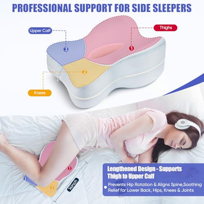 Memory Foam Knee Pillow for Side Sleepers - Ergonomic Support Cushion for Hip & Back Pain Relief