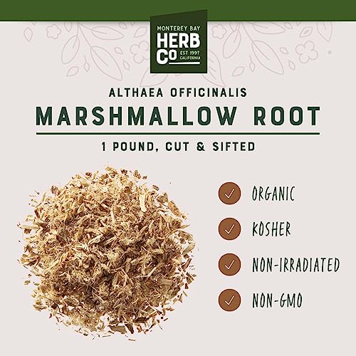 Monterey Bay Herb Co. Organic Marshmallow Root | Mix in Tea Blends | Mortification Root, Hack Root, Sweet Weed | Cut & Sifted 1 LB