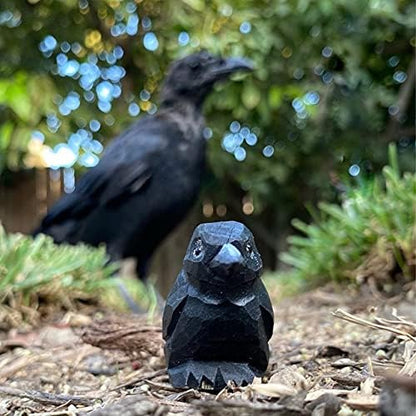 Selsela Hand-Carved Raven Figurine - Black Crow Sculpture | Gothic Decor & Nature-Inspired Gift