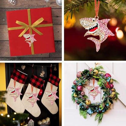 Pink Shark Christmas Ornament - Coastal Metal Holiday Decor for Tree, Wall & Gift