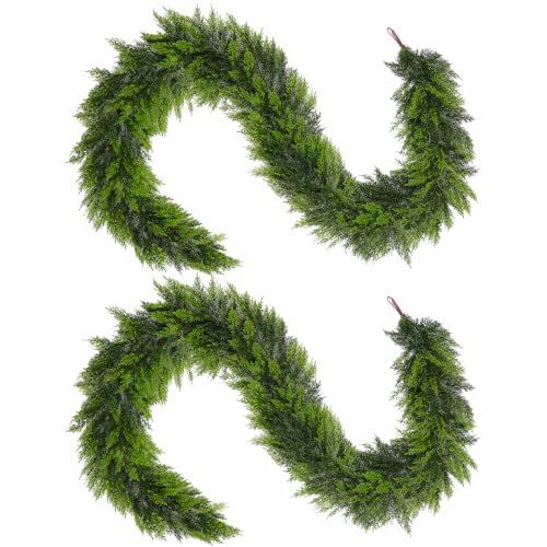 2 Pack 6ft Real-Touch Cedar Garland - Artificial Greenery for Mantel, Indoor/Outdoor