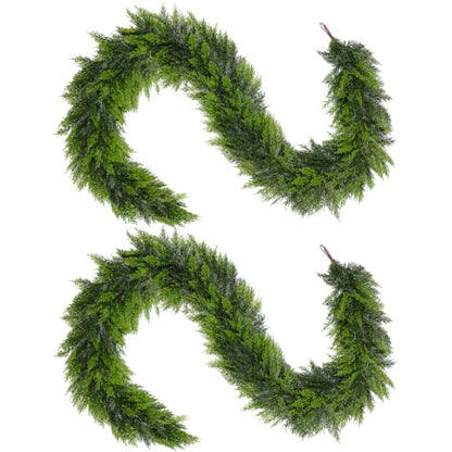 2 Pack 6ft Real-Touch Cedar Garland - Artificial Greenery for Mantel, Indoor/Outdoor