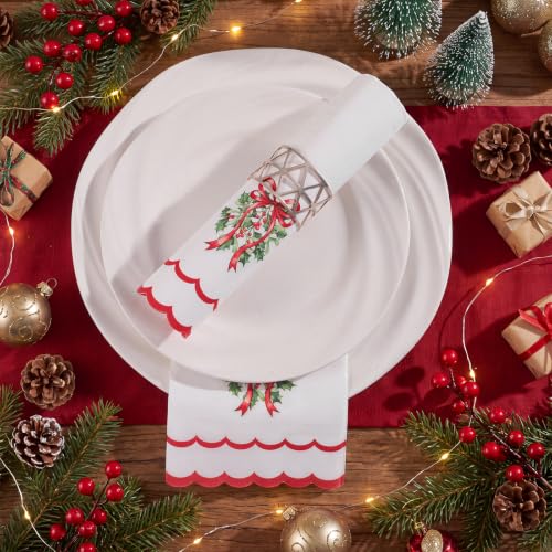 Christmas Mistletoe Paper Napkins 60 Pack - Holiday Guest Towels for Bathroom & Table Decor