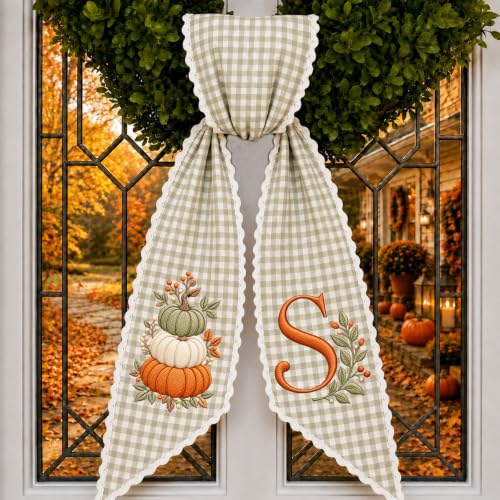 Halloween Wreath Sash with Monogram and Fall Pumpkin Design - Color 7