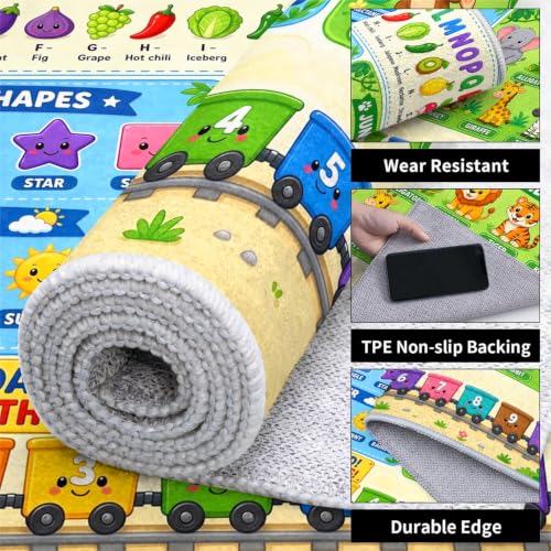Kids Learning Rug - Alphabet Fruit Vegetable Number Train Carpet 5x6 Rectangular