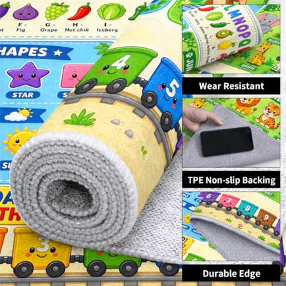 Kids Learning Rug - Alphabet Fruit Vegetable Number Train Carpet 5x6 Rectangular