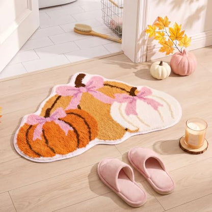 Fall Pumpkin Bath Mat Pink 19.7x31.5 Inches Non-Slip Rug for Bathroom & Home