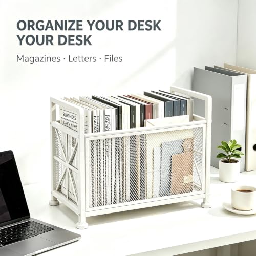 White Metal Floor Magazine Rack Freestanding Book Holder with Handles