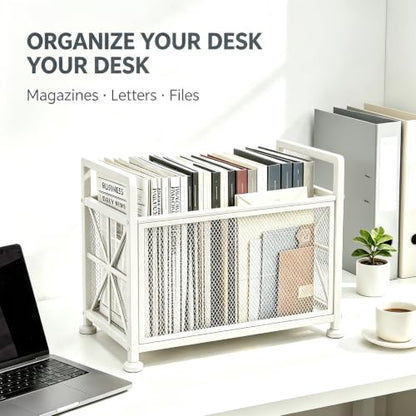 White Metal Floor Magazine Rack Freestanding Book Holder with Handles